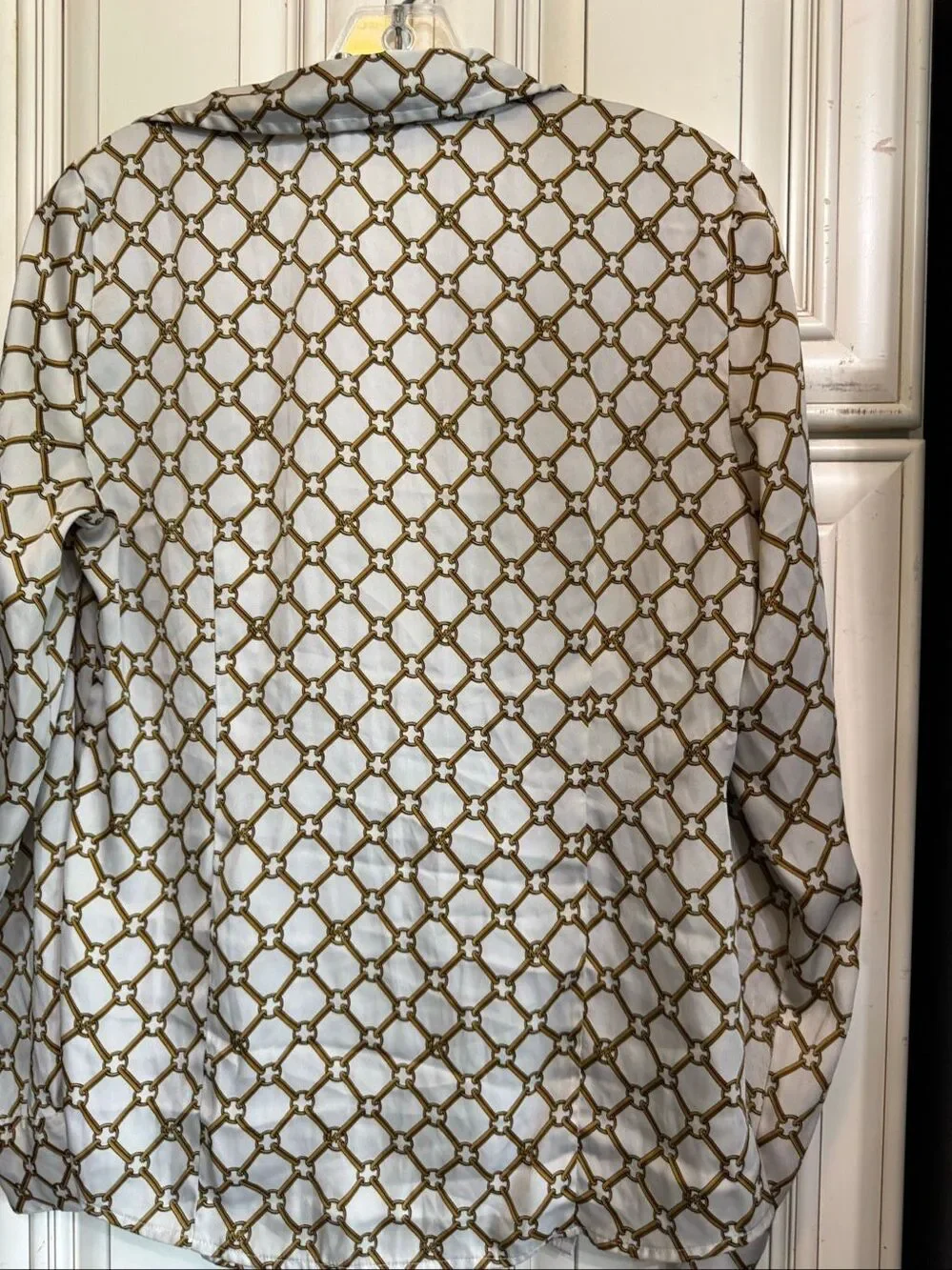 Michael Kors Women's Logo Buttons MK Gold Chains Button Up Blouse Gold Medium
